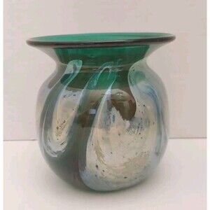 Tim Lazer Early Work 5.25" Green Floral Art Glass Vase Nov 73